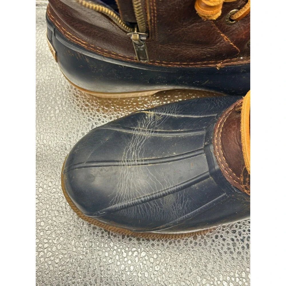 Sperry Saltwater Duck Boots Womens 7 Brown Navy Leather‎ Waterproof STS91175